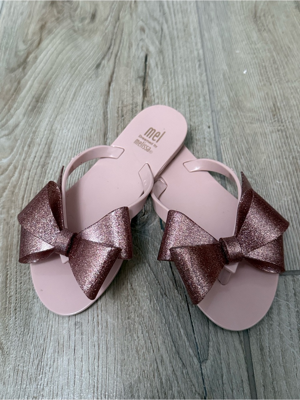 Melissa Kids Pink Sandals with Rose Glitter Bows Size Toddler Girl 12